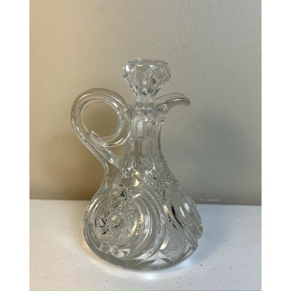 Vintage Cut Glass Cruet Caster Vessel Bottle Handle With Stopper 6" - Picture 2 of 8